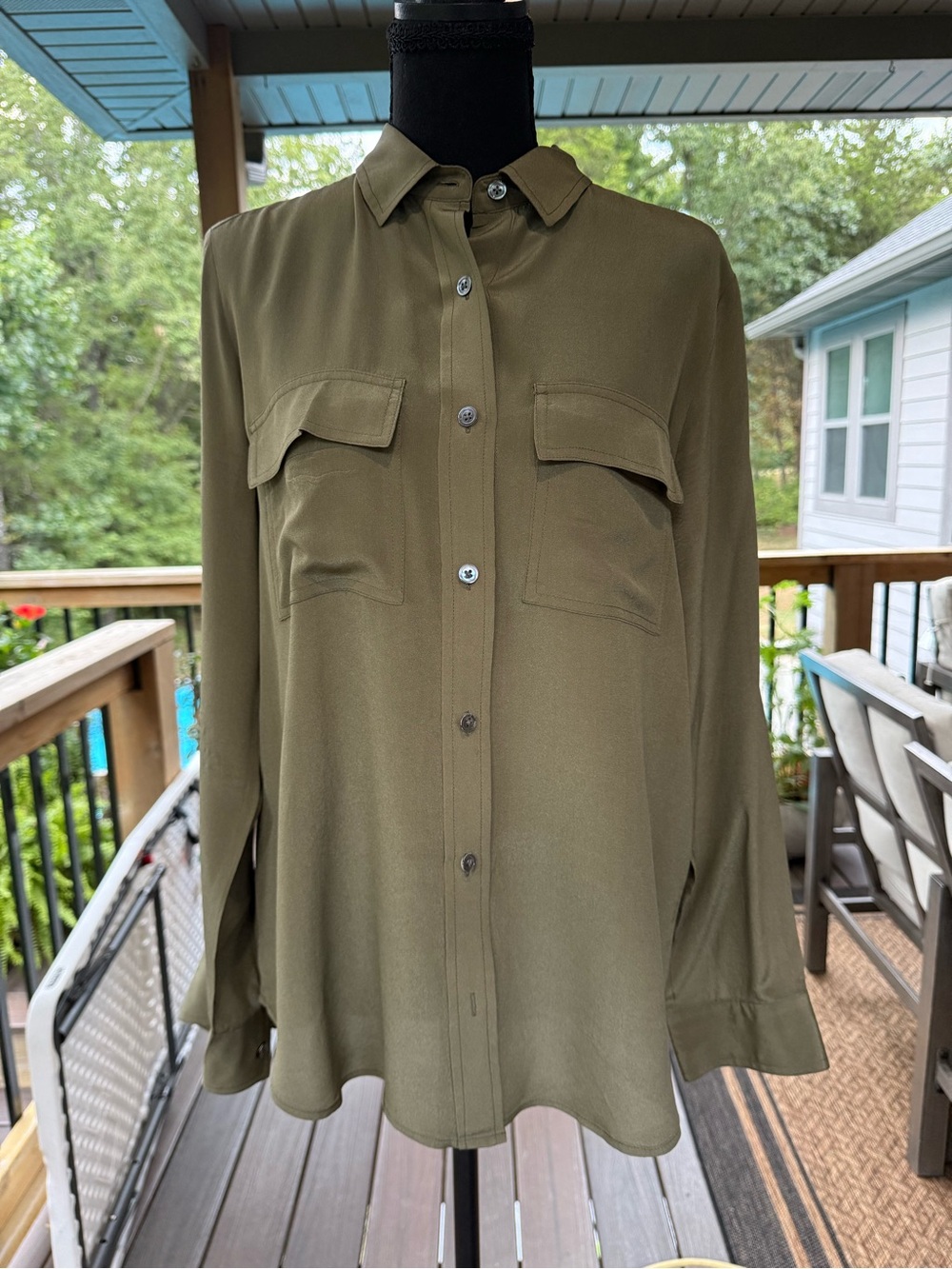 Women's Olive Button-Front Utility Shirt